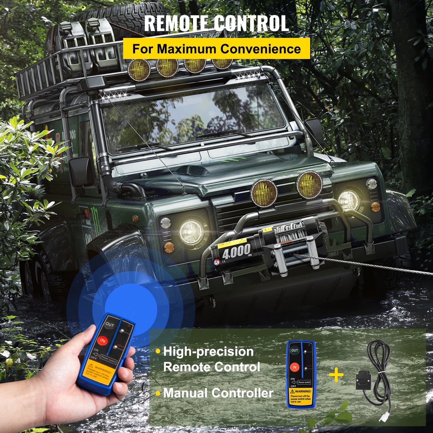 VEVOR 4000LBS 12V Electric Winch for 4X4 43FT Steel Cable With Wireless Control ATV Truck Off Road