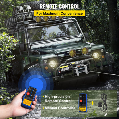 VEVOR 4000LBS 12V Electric Winch for 4X4 43FT Steel Cable With Wireless Control ATV Truck Off Road