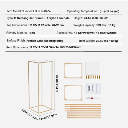 VEVOR Gold Metal Column Wedding Flower Stand High With Metal Laminate Vase Geometric Centerpiece Stands Cylindrical Floral
