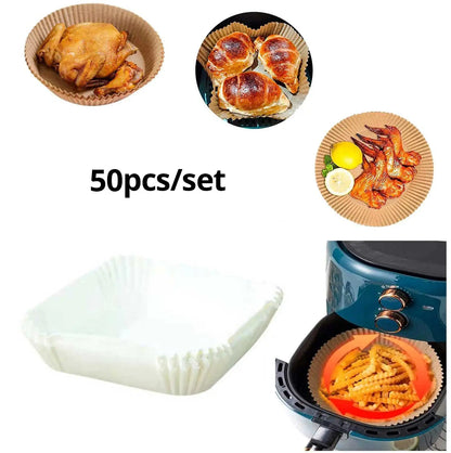50pcs/set Disposable Air Fryer Paper Liner 23CM Oil-proof Water-proof Airfryer Disposable Cooking Paper Trays Baking Paper