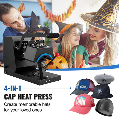 VEVOR Hat Heat Press 4 in1 Cap Heat Press Machine 6x3inches Clamshell Sublimation Transfer LCD Digital Timer Temperature Control