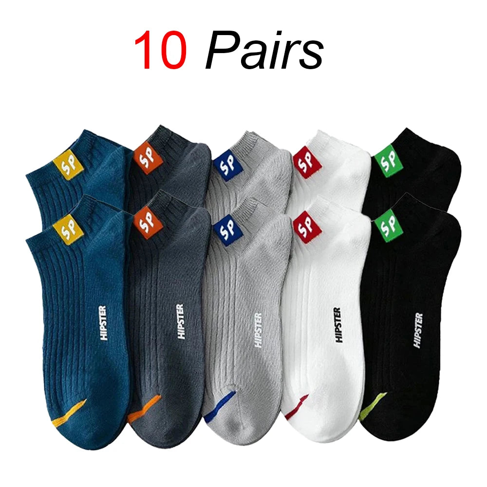 5 Pairs Men Bright Colored Ankle Socks Breathability Fashionable Casual Street Style Deodorizing Invisible Travel Running Socks