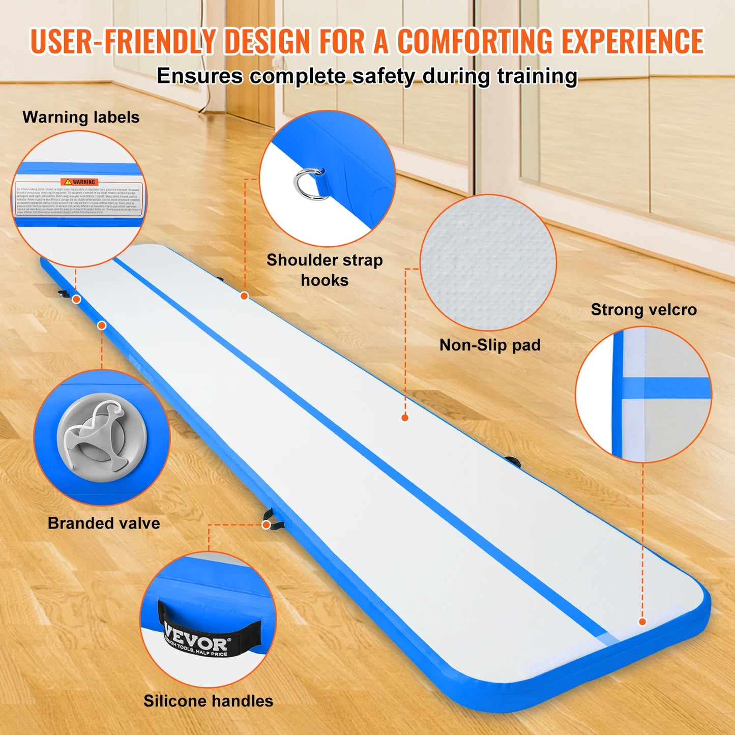 VEVOR Gymnastics Air Mat 4inch Thick Tumble Track with Electric Pump For Home Use Gym Yoga Cheerleading Beach Park Water