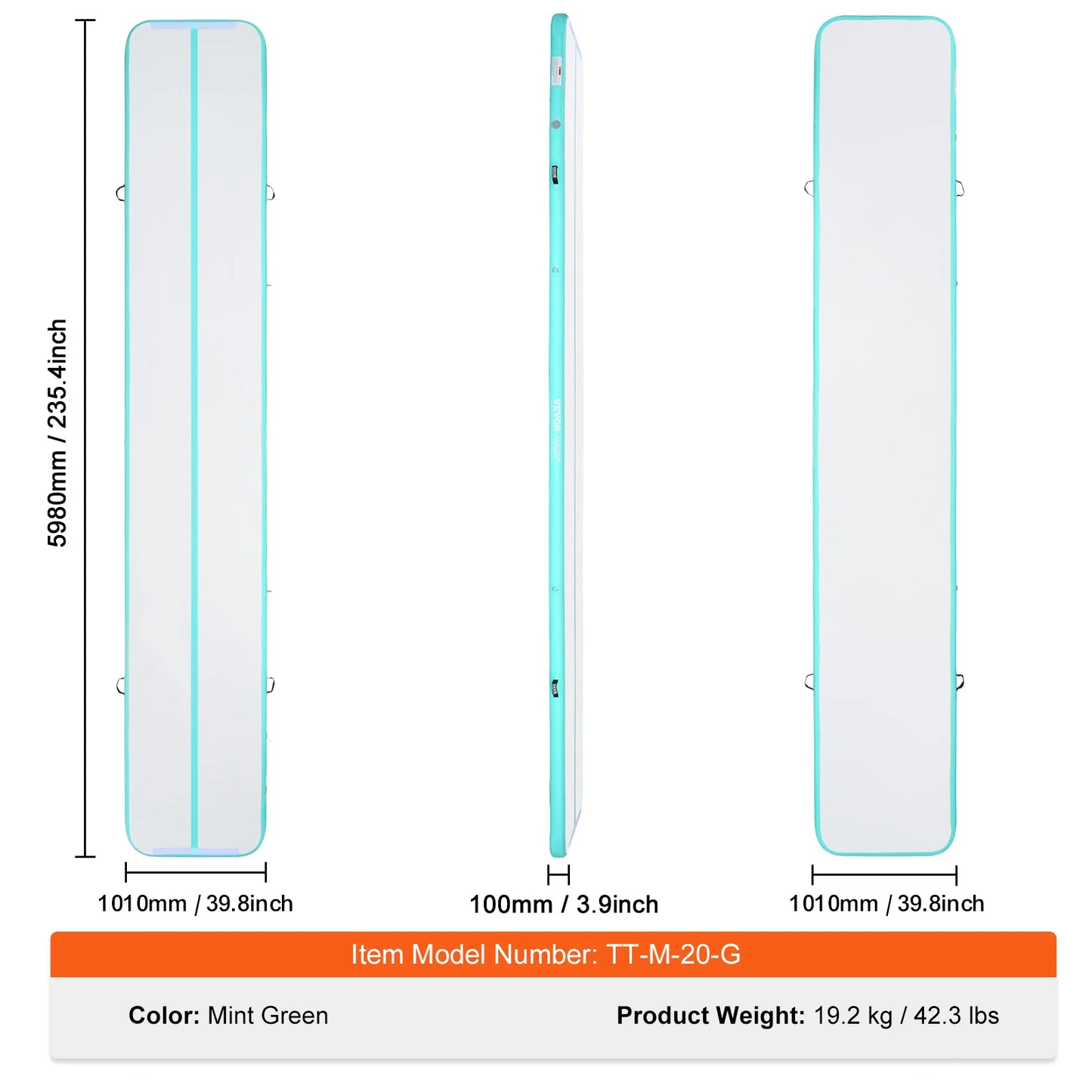 VEVOR Gymnastics Air Mat 4inch Thick Tumble Track with Electric Pump For Home Use Gym Yoga Cheerleading Beach Park Water