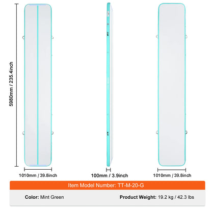 VEVOR Gymnastics Air Mat 4inch Thick Tumble Track with Electric Pump For Home Use Gym Yoga Cheerleading Beach Park Water