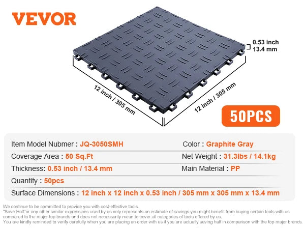 VEVOR Garage Tiles Interlocking Garage Floor Covering Tiles Non-Slip Double-Sided Texture for Garages Basements Repair Shops