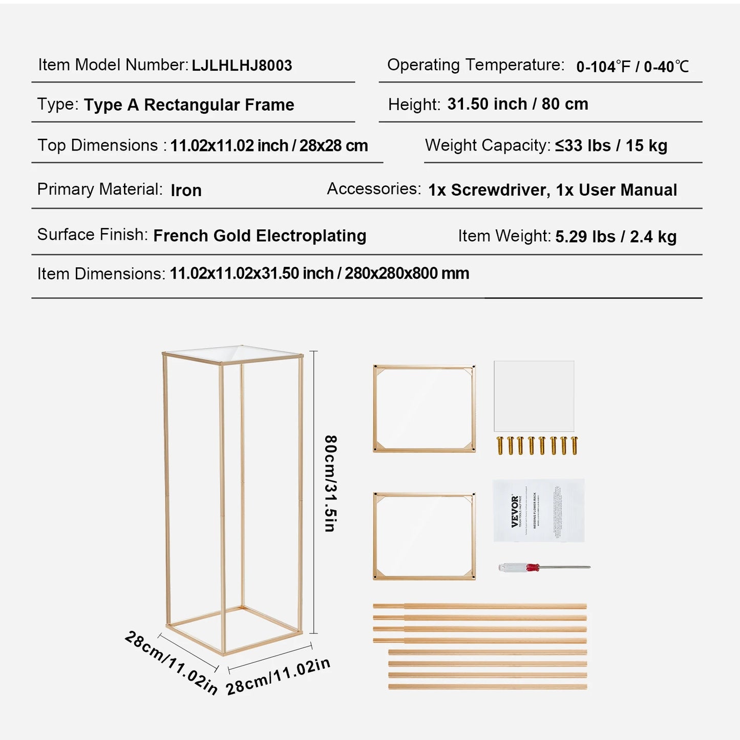 VEVOR Gold Metal Column Wedding Flower Stand High With Metal Laminate Vase Geometric Centerpiece Stands Cylindrical Floral