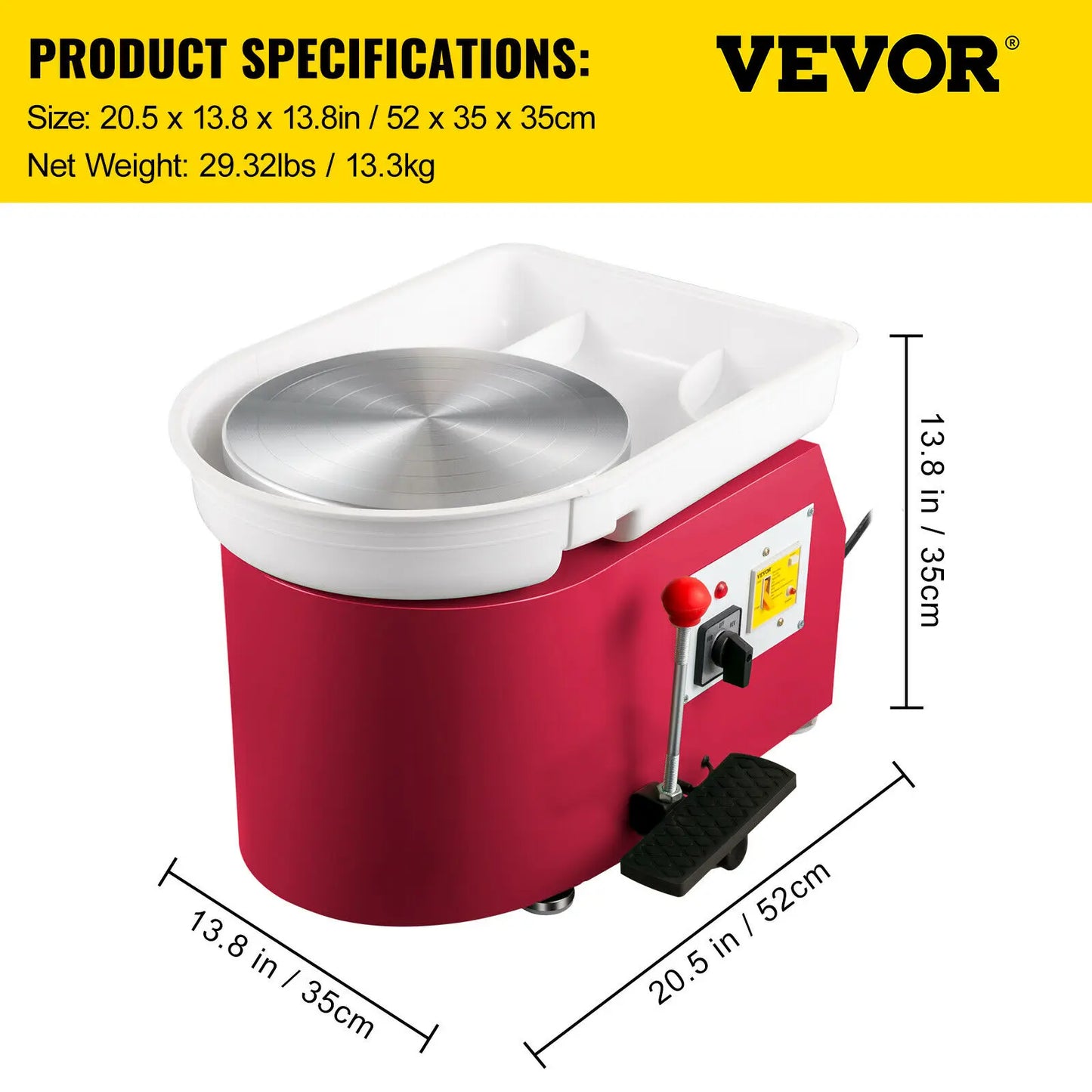 VEVOR Electric Pottery Wheel Machine 28cm 350W Manual Handle & Foot Pedal for School Ceramic Clay Working Forming DIY Art Craft