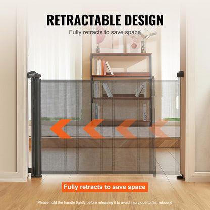 VEVOR Retractable Baby Gate Tall Mesh Baby Gate Extends up to Wide Retractable Gate for Kids or Pets Retractable Dog Gates