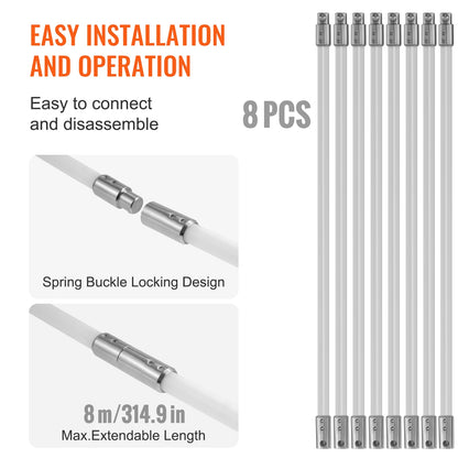 VEVOR 23/26/30/33/39ft Chimney Sweep Kit w/ Reinforced Nylon Flexible Rods Ergonomic Chimney Cleaning Brush 360-Degree Brush