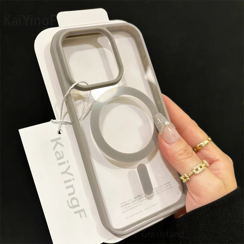 Luxury Magsafe Transparent Case for iPhone 16 15 14 13 12 11 Pro X XS XR Max Magnetic Wireless Charge Phone Cover