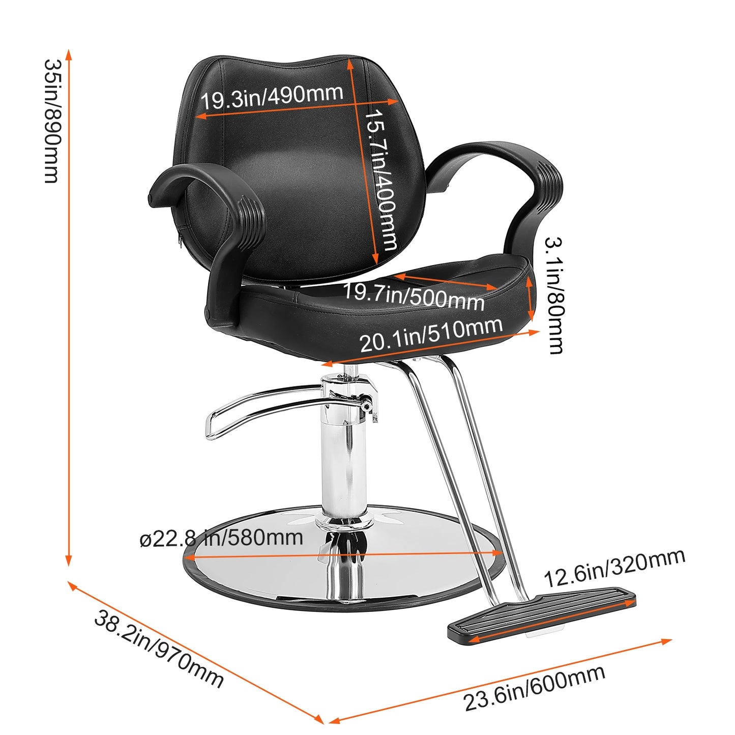 VEVOR Salon Chair Max Load Weight 330 lbs Black 360° Swivel Hair Barber Chair with Footrest for Beauty Spa Shampoo