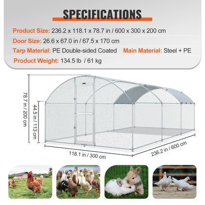 VEVOR Large Metal Chicken Coop Poultry Cage Duck Rabbit Walkin Dome Roof with Waterproof Cover for Farm Pet Yard Hen House