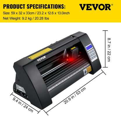 VEVOR 14Inch Semi-Automatic Vinyl Cutter Plotter 375mm Cutting Printer w/ Papers 3 Blades LCD Display SIGNMASTER Software