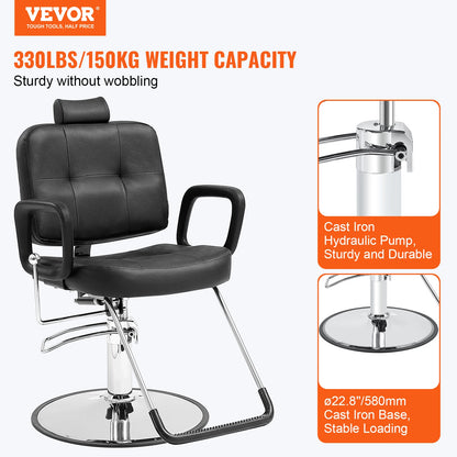 VEVOR Salon Chair Max Load Weight 330 lbs Black 360° Swivel Hair Barber Chair with Footrest for Beauty Spa Shampoo