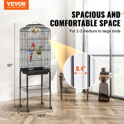 VEVOR 60 inch Bird Aviary Flight Pet Bird Cage Metal with Rolling Stand and Hanging Toys for Cockatiels Parrots Pigeons Parakeet