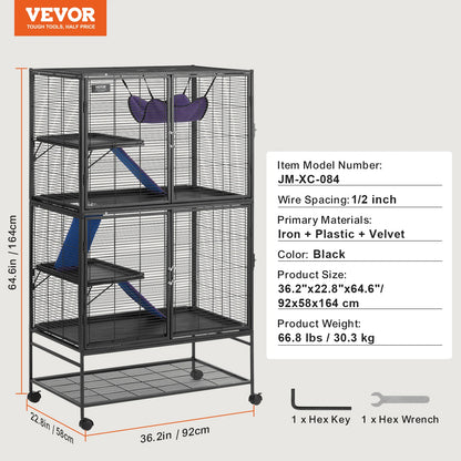VEVOR 64.6" Rolling Metal Ferret Cage Large 4-Tier Critter Nation Cage Small Animal Cage for Pet Rats Hamster Guinea Chinchilla