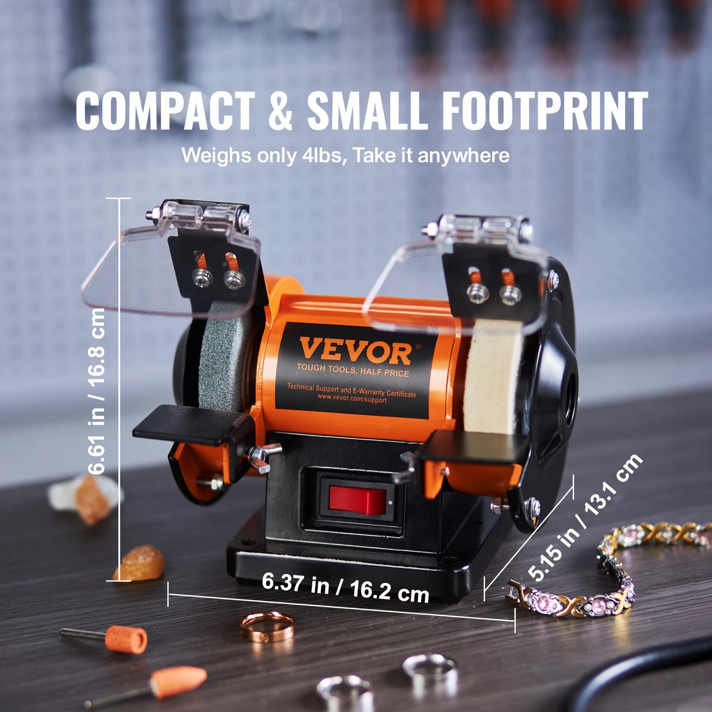 VEVOR 3in Jewelry Polisher Buffer Brushless Adjustable Speed Mini Multi-purpose Bench Grinder Polishing Machine for Gemstones