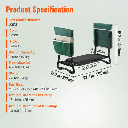VEVOR Garden Kneeler and Seat Foldable Garden Stool Kneeling Bench for Gardening with Tool Bag Gifts for Grandparents Seniors