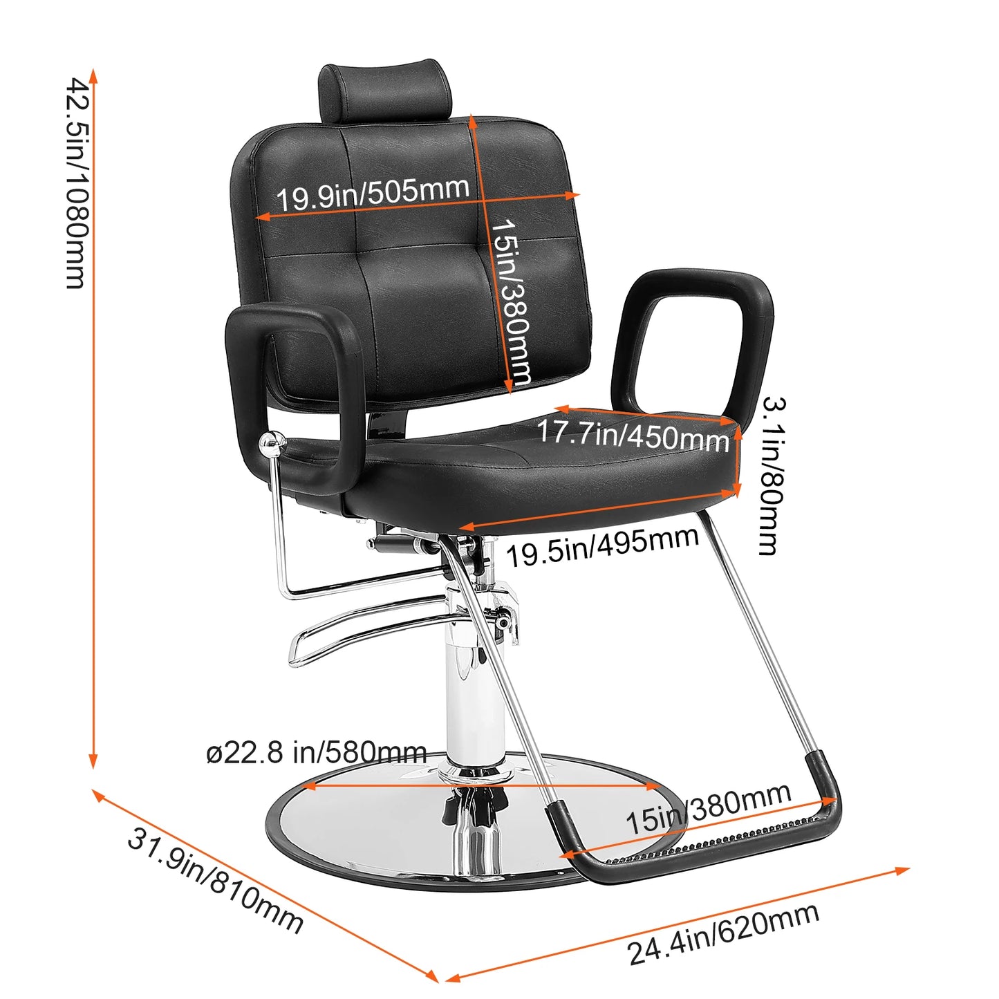 VEVOR Salon Chair Max Load Weight 330 lbs Black 360° Swivel Hair Barber Chair with Footrest for Beauty Spa Shampoo