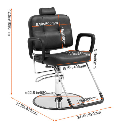 VEVOR Salon Chair Max Load Weight 330 lbs Black 360° Swivel Hair Barber Chair with Footrest for Beauty Spa Shampoo
