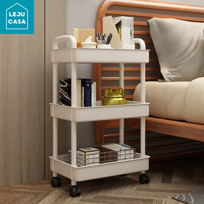3/4/5 Tier Rolling Utility Cart with Hooks Book Storage Rack with Brakes Easy Assembly for Kitchen, Office, Bathroom