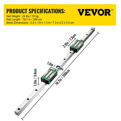 VEVOR HGR20 2PCS Linear Guide Rails 700-2000MM 4PCS Slide Blocks RM1605 Ballscrew W/ Ball Nut BF12/BK12 Nut for CNC DIY Routers