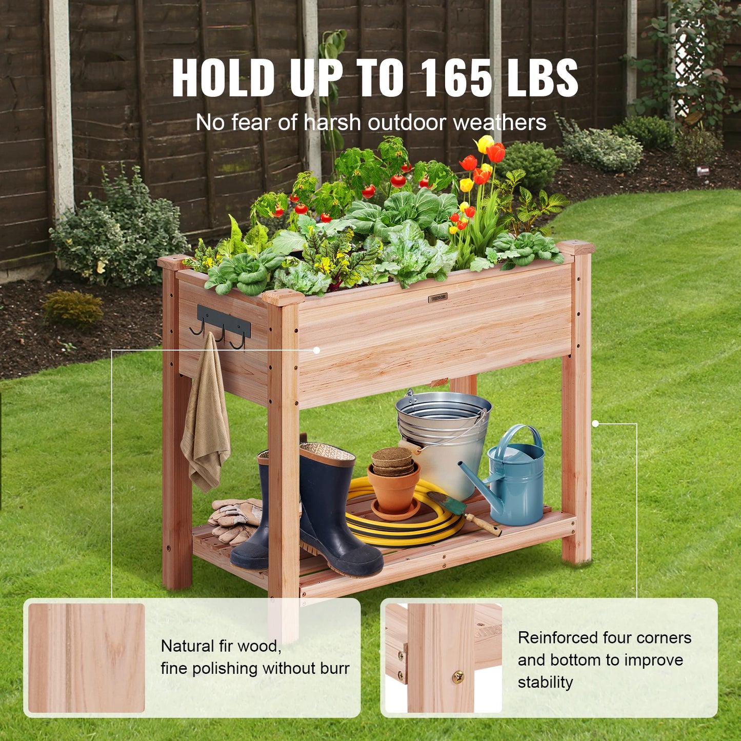 VEVOR Raised Garden Bed 34 x 18 x 30 in Wooden Planter Box Elevated Outdoor Planting Boxes with Legs for Growing Flowers/Herbs