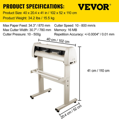 VEVOR 28-34 Inch Vinyl Cutter Machine W/ Floor Stand Vinly Sign Cutting Plotter Starter Kits Software Adjustable Force Speed