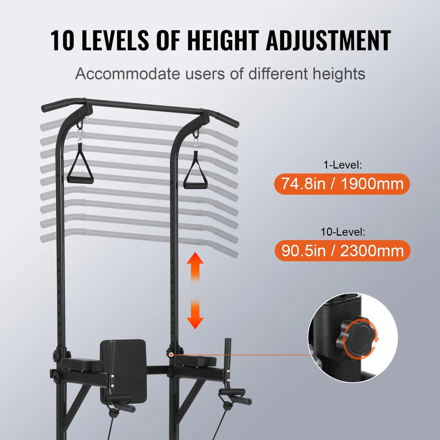 VEVOR 440LBS Power Tower Dip Station 10-Level Height Adjustable Pull Up Bar Stand Multi-Function Home Gym Strength Training