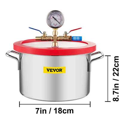 VEVOR Stainless Steel Vacuum Chamber 1.5-5 Gallon Vacuum Degassing Chamber Glass Lid Silicones for Gas Extraction and Protect Fo