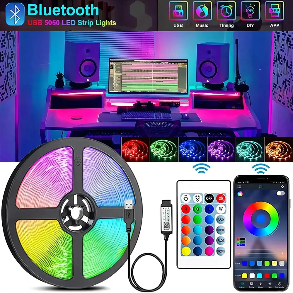 RGB 5050 Led Strip Light Bluetooth App Control 5V USB Led Tape Flexible Ribbon Diode Tape for Bedroom Garden Party Wedding