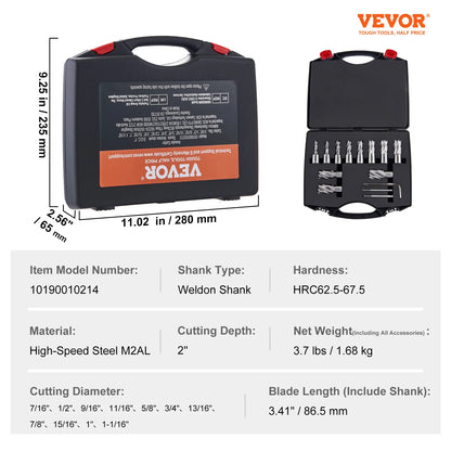 VEVOR Annular Cutter Set 6 pcs13 pcs Weldon Shank Mag Drill Bits 1" / 2" Cutting Depth for Using with Magnetic Drills