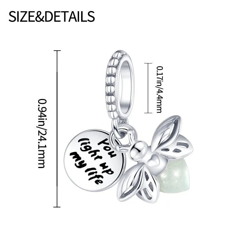 Hot Sale Night Glow Firefly Charm Beads For Pandora 925 Original Bracelet Women 925 Silver Pendant Bead DIY Jewelry Gift