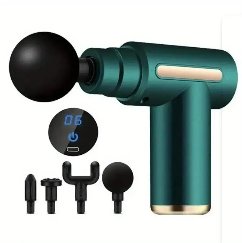 Portable Fascial Massage Gun Electric Percussion Pistol Massager Body Relaxation With LED Touch Screen 4Replaceable Head