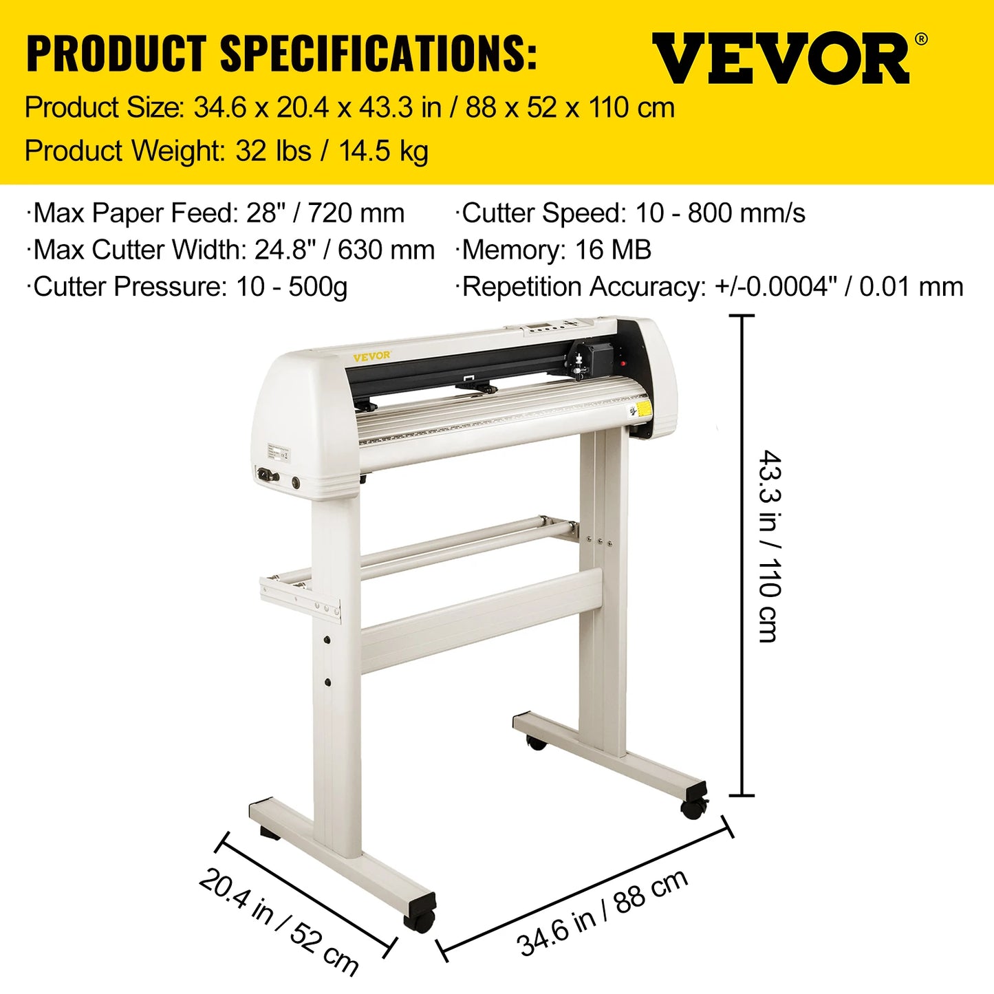 VEVOR 28-34 Inch Vinyl Cutter Machine W/ Floor Stand Vinly Sign Cutting Plotter Starter Kits Software Adjustable Force Speed