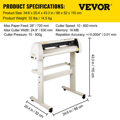 VEVOR 28-34 Inch Vinyl Cutter Machine W/ Floor Stand Vinly Sign Cutting Plotter Starter Kits Software Adjustable Force Speed