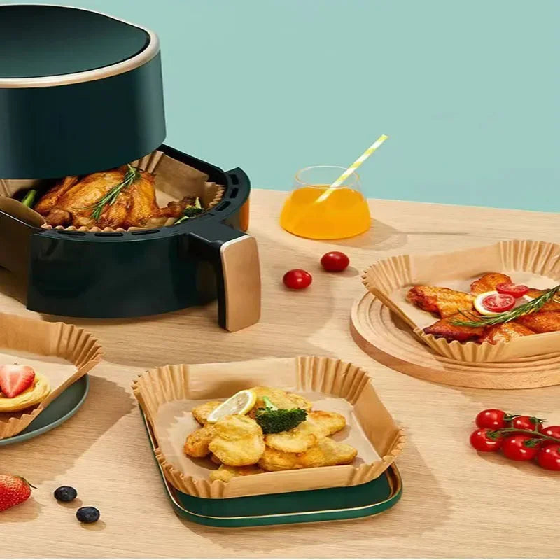 50pcs Air Fryer Grease Absorbent For Household Baking Pans With Thickened Silicone Paper Pads