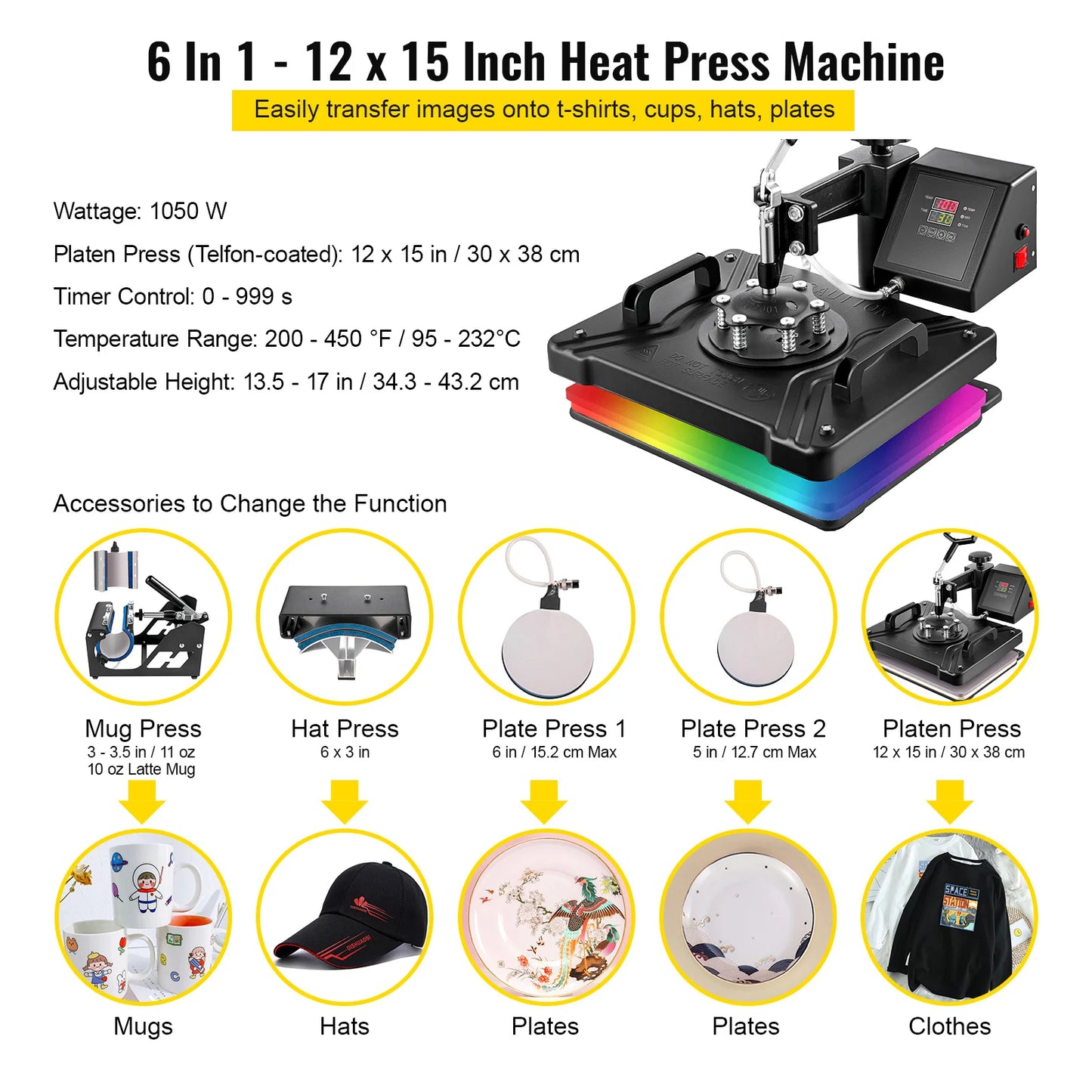 VEVOR 5 6 8 in 1 Heat Press Machine T shirt Heat Transfer Printer Muntifunctional Sublimation For Mug/Latte Mug/Hat/Plate/Bottle