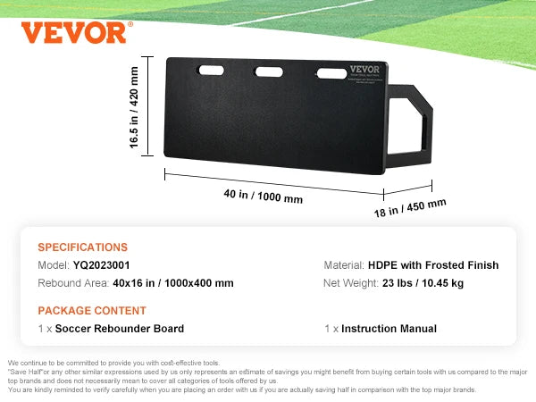 VEVOR Soccer Rebounder Board Portable Soccer Wall with 2 Angles Rebound Foldable HDPE Kickback Rebound Board
