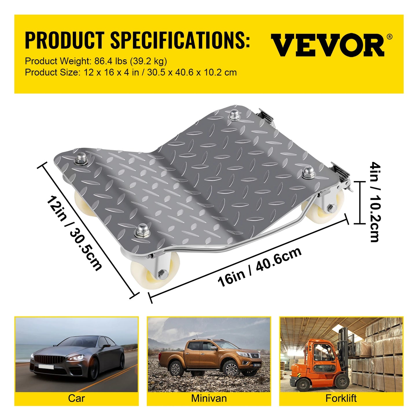 VEVOR 2 Pcs Car Tire Wheel Trolley Dollies Parking Assistant Vehicle Moving Tire Skates with 4 Casters 1100 Lbs Weight Capacity