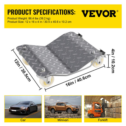 VEVOR 2 Pcs Car Tire Wheel Trolley Dollies Parking Assistant Vehicle Moving Tire Skates with 4 Casters 1100 Lbs Weight Capacity