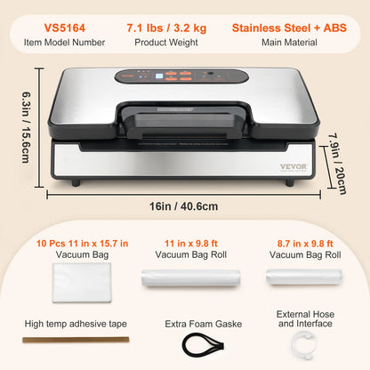 VEVOR Commercial Vacuum Sealer Machine Multifunction Automatic Food Packaging with Bag Roll Storage Cutter for Home Kitchen Use