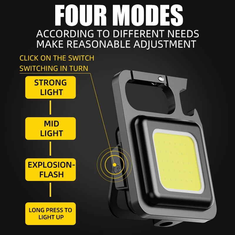 Super Bright MlNl coB Keychain Flashlight charging Lamp camping Lights with Magnet 4 Lighting Modes for camping Home