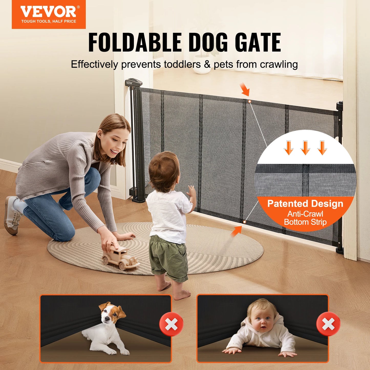 VEVOR Retractable Baby Gate Tall Mesh Baby Gate Extends up to Wide Retractable Gate for Kids or Pets Retractable Dog Gates