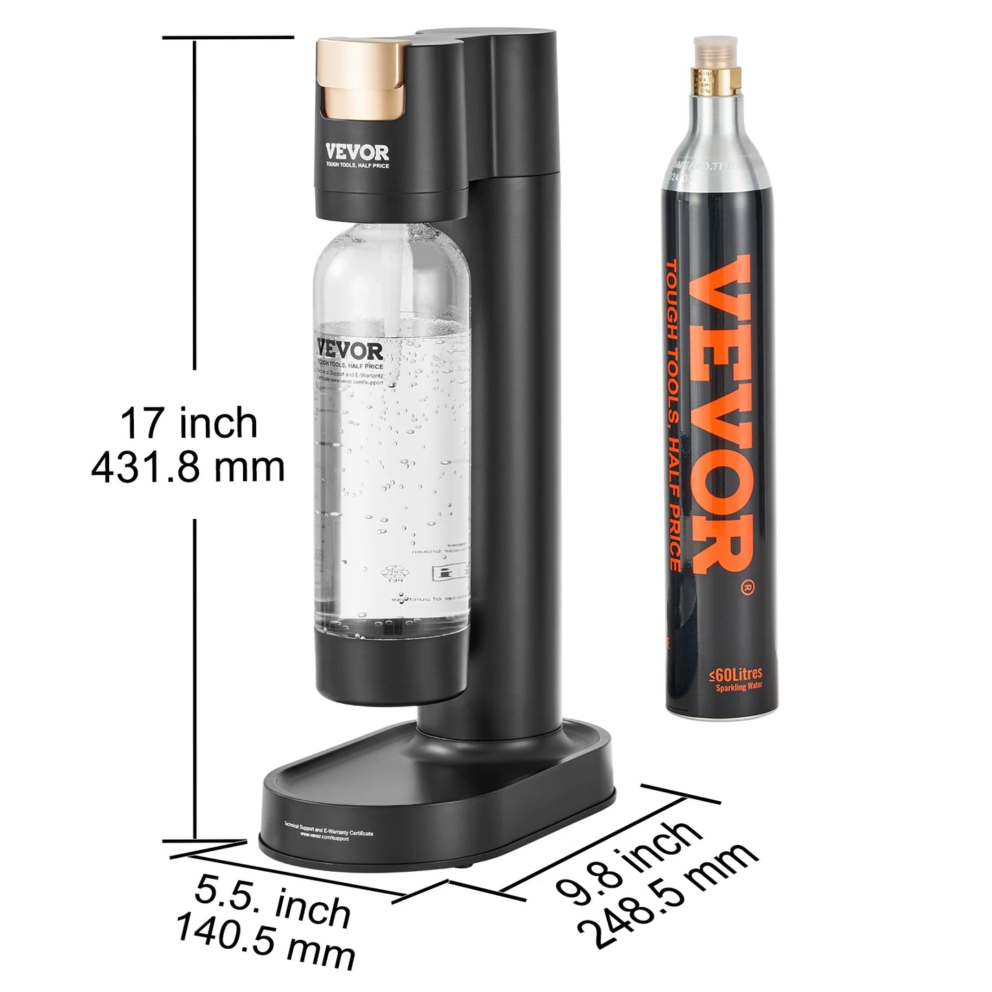VEVOR Sparkling Water Maker Soda Machine for Home Carbonating Seltzer Water Starter Kit w/ Mainstream Screw-in 60L CO2 Cylinder