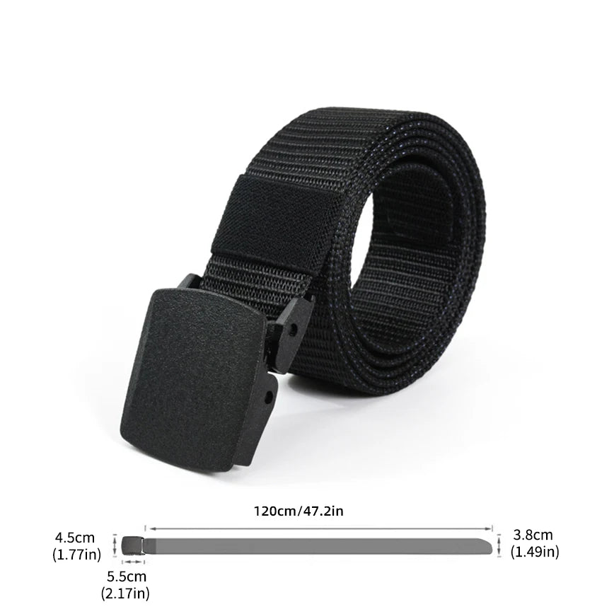Metal Free Nylon Belt, MEN'S Tactical Woven Plastic Buckle Belt Outdoor Versatile Perforated Canvas Nylon Belt