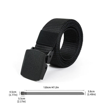 Metal Free Nylon Belt, MEN'S Tactical Woven Plastic Buckle Belt Outdoor Versatile Perforated Canvas Nylon Belt