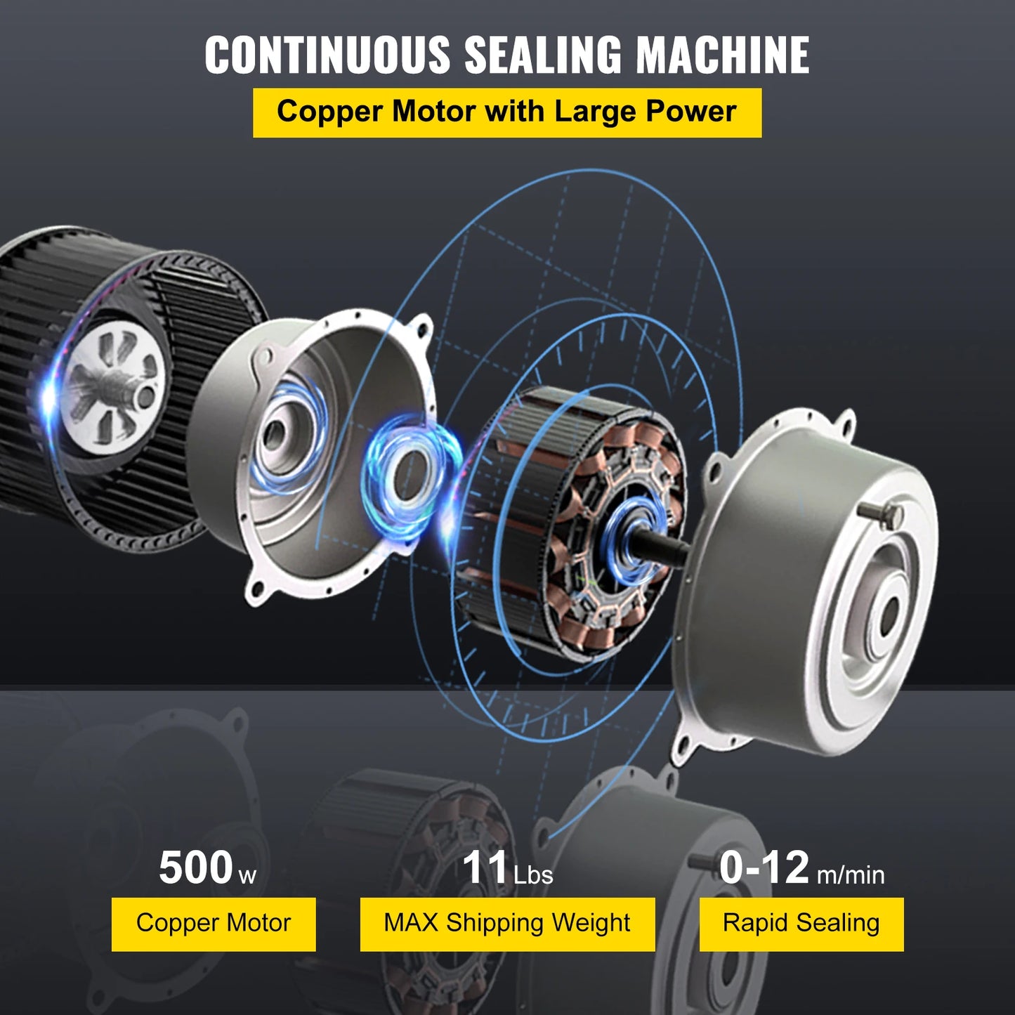 VEVOR FR-900 Automatic Horizontal Continuous Sealer Constant Heat Plastic Bag Sealing Machine Vertical Type Automatic Sealing