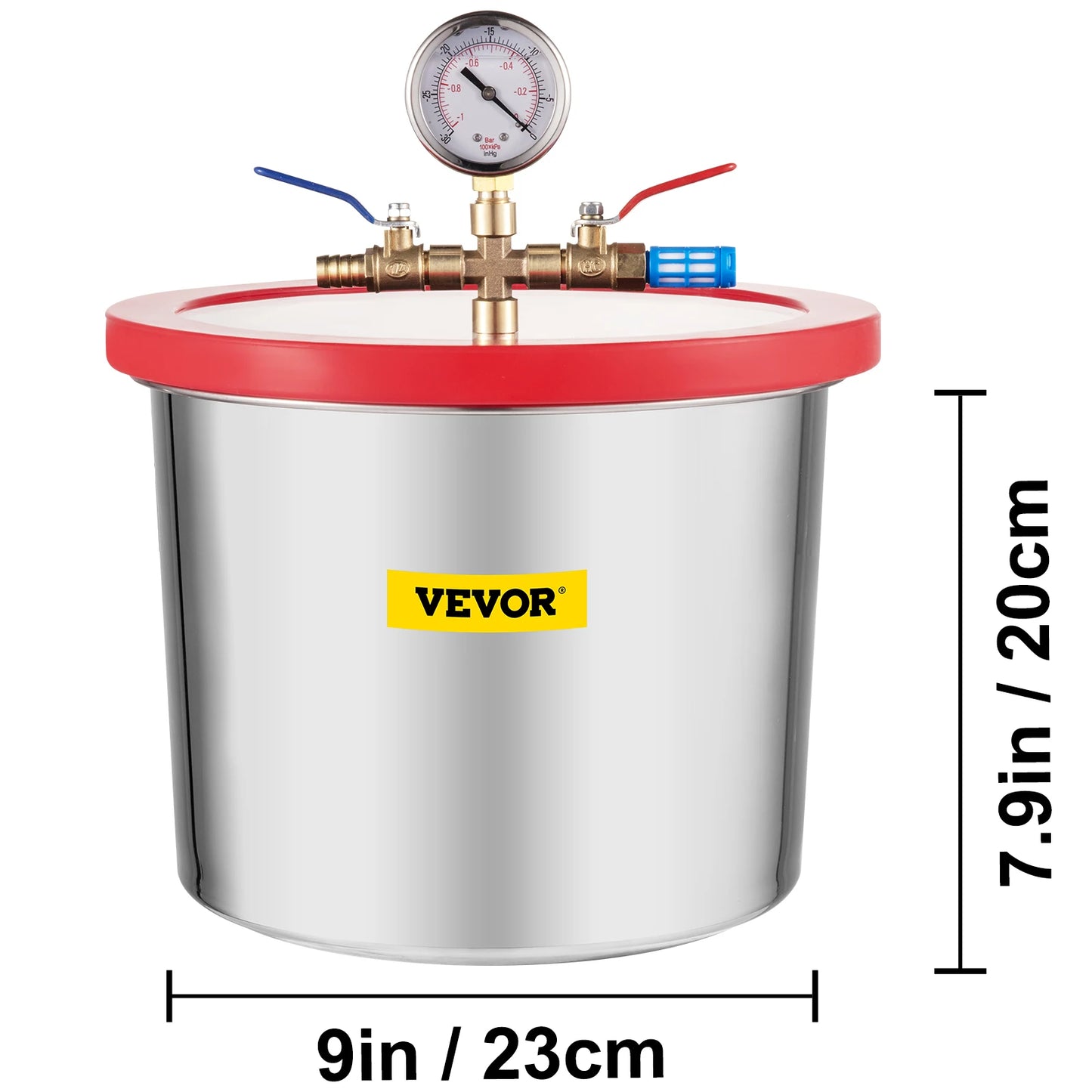 VEVOR Stainless Steel Vacuum Chamber 1.5-5 Gallon Vacuum Degassing Chamber Glass Lid Silicones for Gas Extraction and Protect Fo